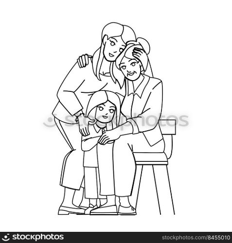mother daughter grandmother vector. family happy women, mom child, generation adult grandma mother daughter grandmother character. people black line pencil drawing vector illustration. mother daughter grandmother vector