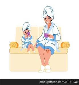 mother daughter spa vector. family beauty care, child skin facial mask, happy girl mum mother daughter spa character. people flat cartoon illustration. mother daughter spa vector