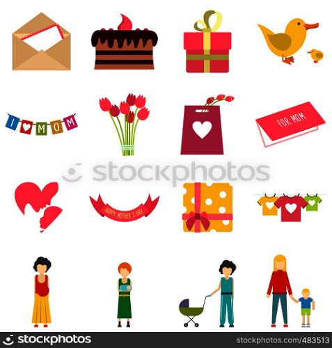 Mother Day flat icons set isolated on white background. Mother Day flat icons