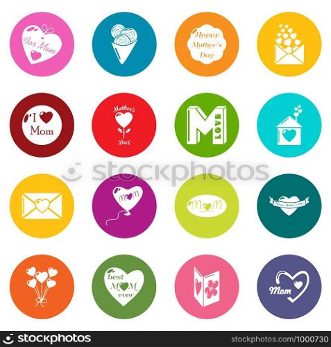 Mother Day icons set vector colorful circles isolated on white background . Mother Day icons set colorful circles vector