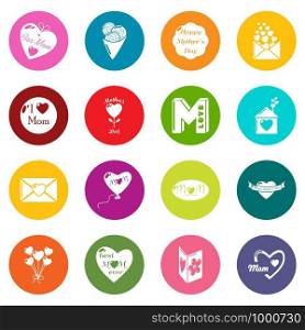 Mother Day icons set vector colorful circles isolated on white background . Mother Day icons set colorful circles vector