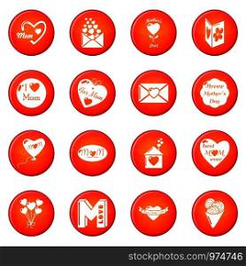 Mother Day icons set vector red circle isolated on white background . Mother Day icons set red vector