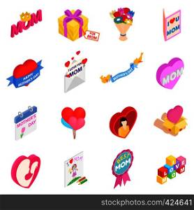 Mother Day isometric 3d icons set isolated on white background. Mother Day isometric 3d icons