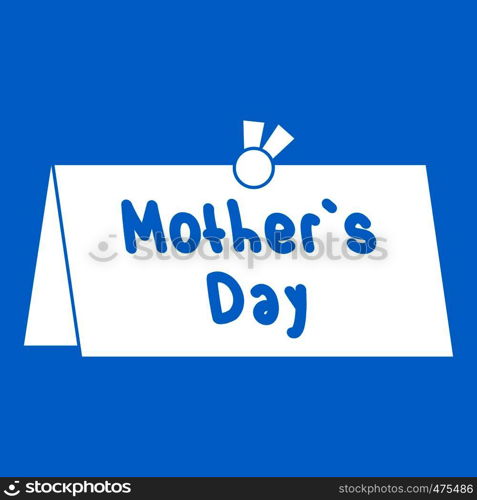 Mother Day postcard icon white isolated on blue background vector illustration. Mother Day postcard icon white