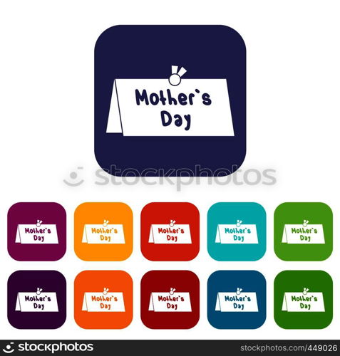 Mother Day postcard icons set vector illustration in flat style In colors red, blue, green and other. Mother Day postcard icons set flat