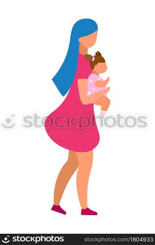 Mother embracing toddler girl semi flat color vector characters. Full body people on white. Parent-child bond isolated modern cartoon style illustration for graphic design and animation. Mother embracing toddler girl semi flat color vector characters