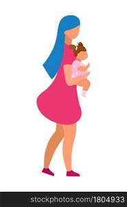 Mother embracing toddler girl semi flat color vector characters. Full body people on white. Parent-child bond isolated modern cartoon style illustration for graphic design and animation. Mother embracing toddler girl semi flat color vector characters