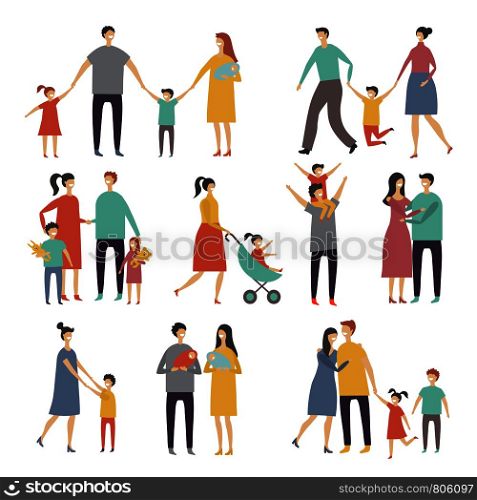 Mother father and childrens. Illustrations of happy family. Pictures of lifestyle. Vector family father and mother, boy and girl. Mother father and childrens. Illustrations of happy family. Pictures of lifestyle