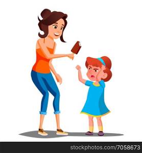 Mother Gives Ice Cream To A Crying Child Vector. Illustration. Mother Gives Ice Cream To A Crying Child Vector. Isolated Illustration