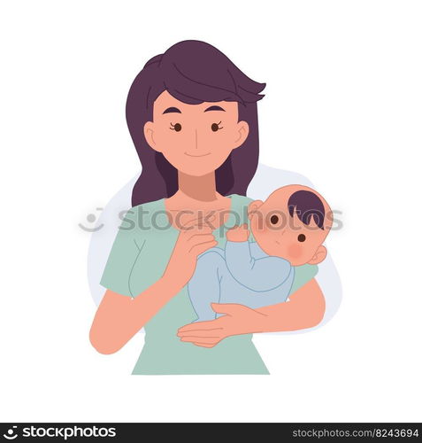 Mother Holding Baby In Arms. Baby In A Tender Embrace Of Mother. Flat vector illustration 