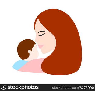 Mother holding baby in arms. Happy mothers day. Vector illustration for greeting card, poster, banner.