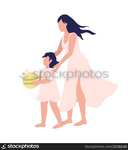 Mother holding little daughter semi flat color vector characters. Standing figures. Full body people on white. Barefoot walking simple cartoon style illustration for web graphic design and animation. Mother holding little daughter semi flat color vector characters