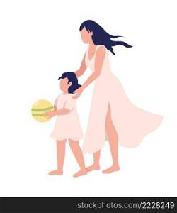Mother holding little daughter semi flat color vector characters. Standing figures. Full body people on white. Barefoot walking simple cartoon style illustration for web graphic design and animation. Mother holding little daughter semi flat color vector characters