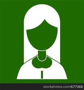 Mother icon white isolated on green background. Vector illustration. Mother icon green