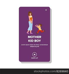 mother kid boy vector. son mom, happy woman, family love, hug parent, home young mother kid boy web flat cartoon illustration. mother kid boy vector