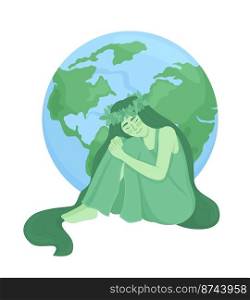 Mother nature and Earth globe semi flat color vector character. Environmental care. Editable figure. Full body person on white. Simple cartoon style illustration for web graphic design and animation. Mother nature and Earth globe semi flat color vector character