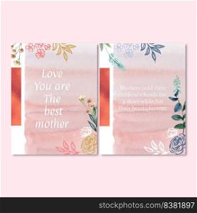 Mother&rsquo;s Day Colorful card with classic watercolour flowers, creative vector illustration template 
