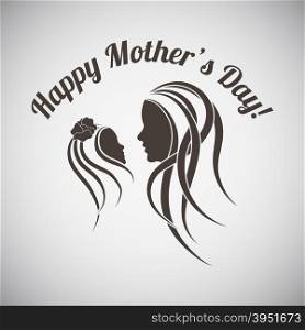 Mother&rsquo;s day emblem with silhouettes of mother and daughter. Vector illustration.