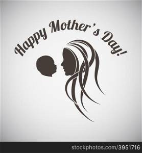 Mother&rsquo;s day emblem with silhouettes of mother and son. Vector illustration.