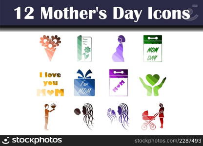 Mother&rsquo;s Day Icon Set. Flat Color Ladder Design. Vector Illustration.