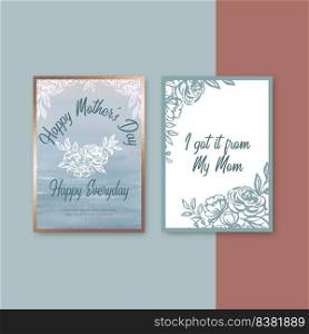 Mother&rsquo;s Day pastel card with classic sketch flowers, creative vector illustration template 