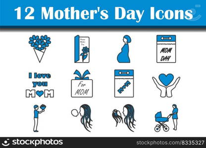 Mother’s Day Icon Set. Editable Bold Outline With Color Fill Design. Vector Illustration.