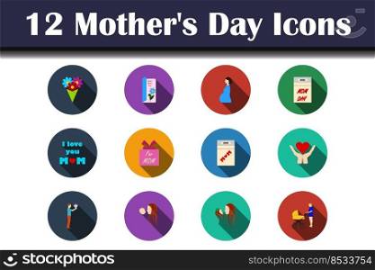 Mother’s Day Icon Set. Flat Design With Long Shadow. Vector illustration.