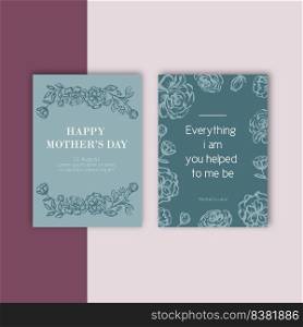 Mother’s Day Monotone card with classic sketch flowers, creative vector illustration template 