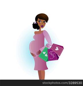 Mother shopping - pregnant woman with shopping bags isolated on white