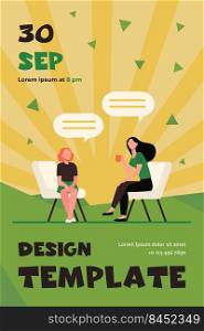 Mother sitting on chair and talking with daughter. Cup, speech bubble, conversation flat vector illustration. Family and relationship concept for banner, website design or landing web page