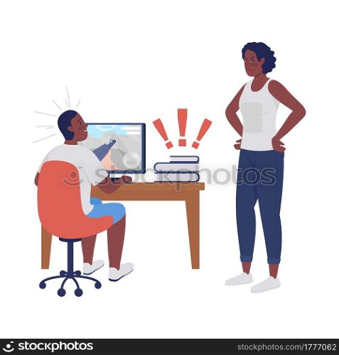 Mother, son conflicting semi flat color vector character. Standing, sitting figures. Full body people on white. Teen issue isolated modern cartoon style illustration for graphic design and animation. Mother, son conflicting semi flat color vector character