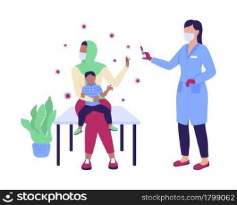 Mother with child refuses vaccine semi flat color vector characters. Full body people on white. Religious exemption isolated modern cartoon style illustration for graphic design and animation. Mother with child refuses vaccine semi flat color vector characters