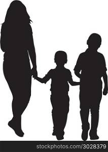 Mother with children silhouettes isolated on white