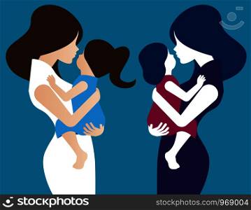 Mother with her baby. Concept Mother Day illustration. Vector women.