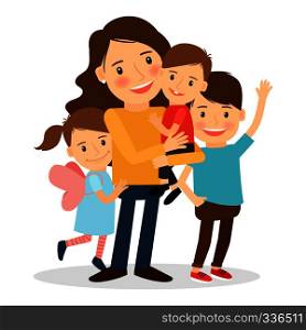 Mother with kids. Happy family together. Parenting and child care vector illustration. Mother with kids