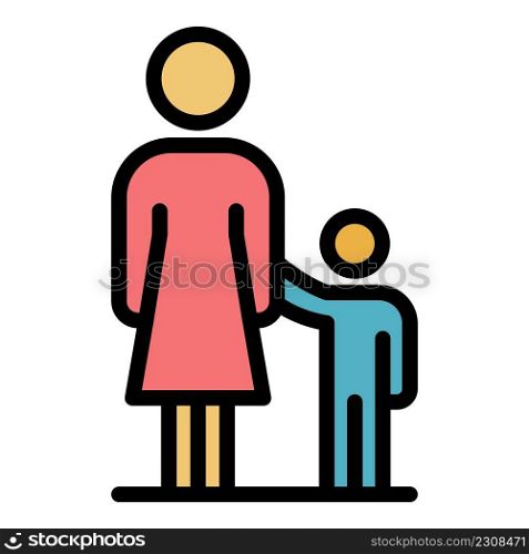 Mother with son icon. Outline mother with son vector icon color flat isolated. Mother with son icon color outline vector