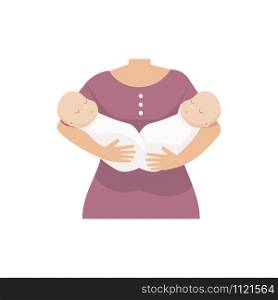 Mother with twins babies. Flat vector illustration