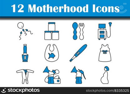 Motherhood Icon Set. Editable Bold Outline With Color Fill Design. Vector Illustration.