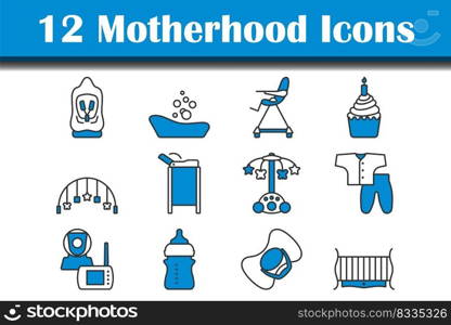 Motherhood Icon Set. Editable Bold Outline With Color Fill Design. Vector Illustration.