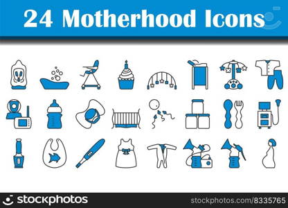 Motherhood Icon Set. Editable Bold Outline With Color Fill Design. Vector Illustration.