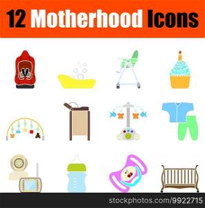 Motherhood Icon Set. Flat Design. Fully editable vector illustration. Text expanded.