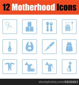 Motherhood icon set. Motherhood icon set. Blue frame design. Vector illustration.