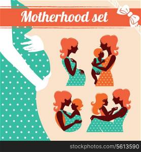 Motherhood set. Silhouettes of mother and baby