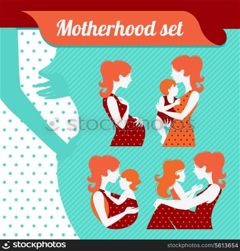 Motherhood set. Silhouettes of mother and baby