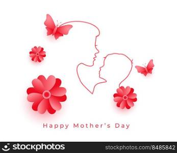 mothers day card with blooming flowers and butterflies
