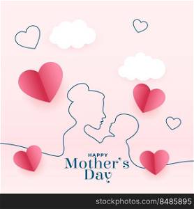 mothers day greeting card in line style and paper hearts
