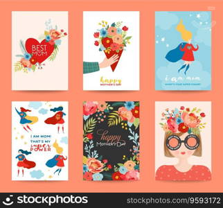 Mothers day greeting card set happy mother day vector image