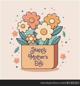 Mothers Day Greeting card with a floral bouquet. Vector illustration