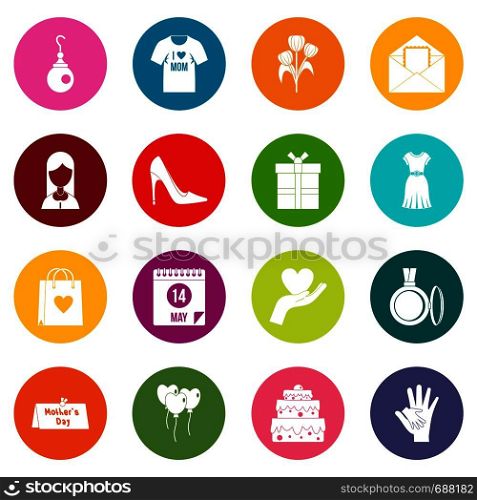 Mothers day icons many colors set isolated on white for digital marketing. Mothers day icons many colors set