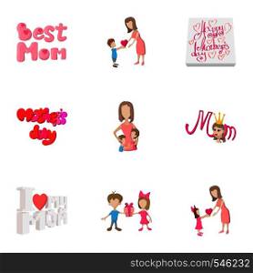 Mothers day icons set. Cartoon illustration of 9 mothers day vector icons for web. Mothers day icons set, cartoon style